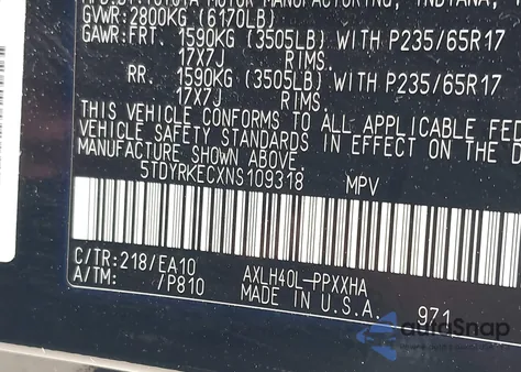 2022 Toyota Sienna Xle z USA, uszkodzony, nr VIN 5TDYRKECXNS109318